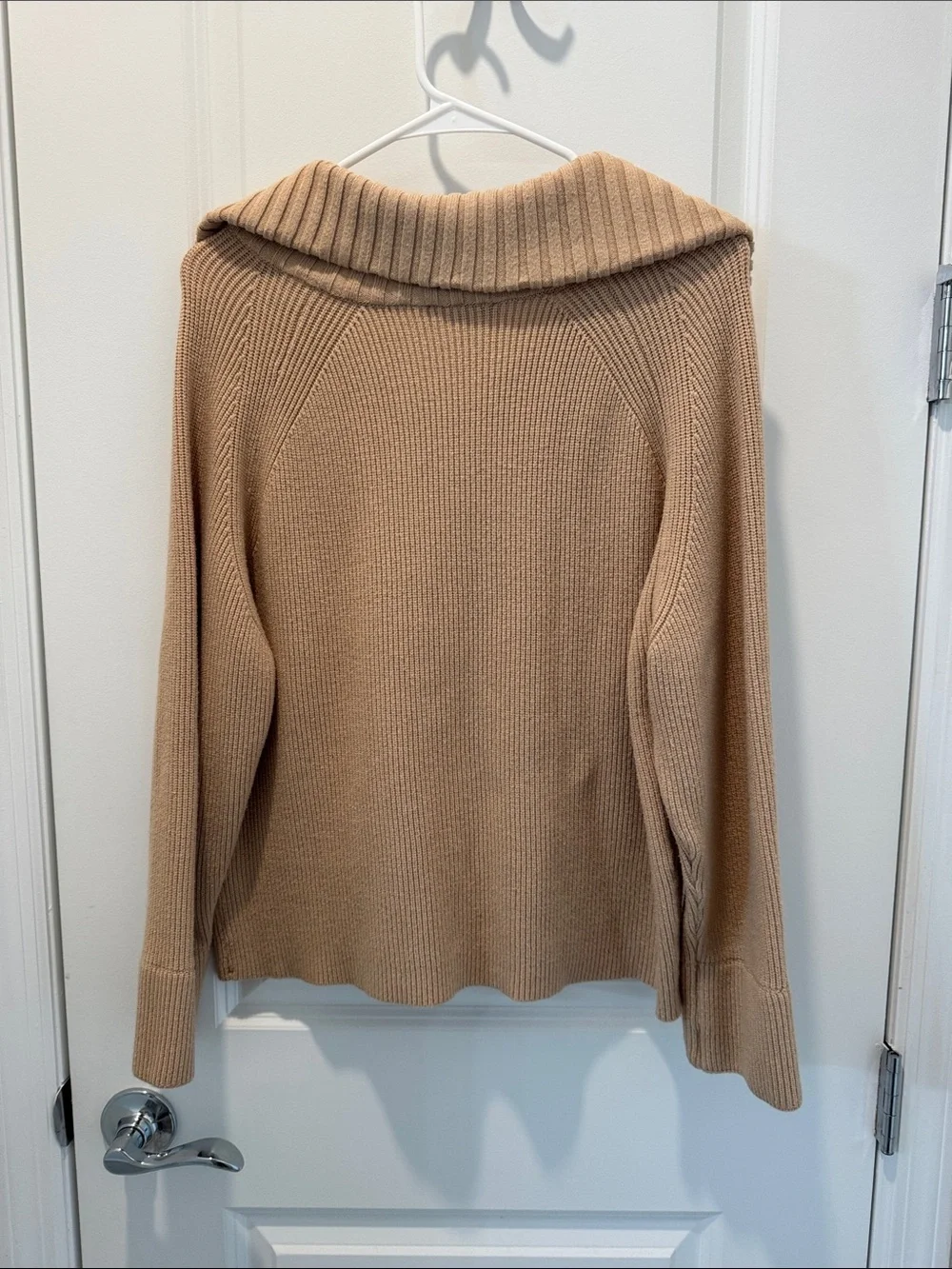 Ribbed Half-Zip Turtleneck Sweater in Camel